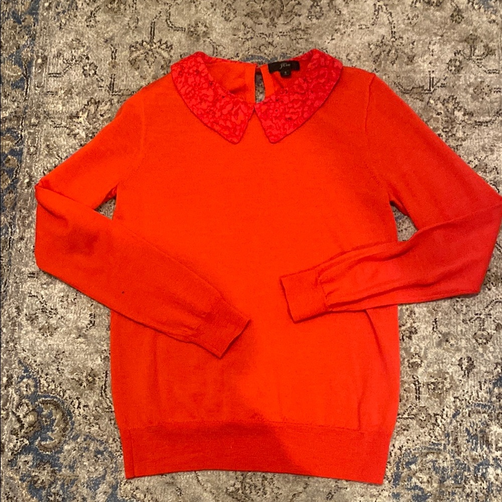 J.Crew Red Sweater with Lace Collar